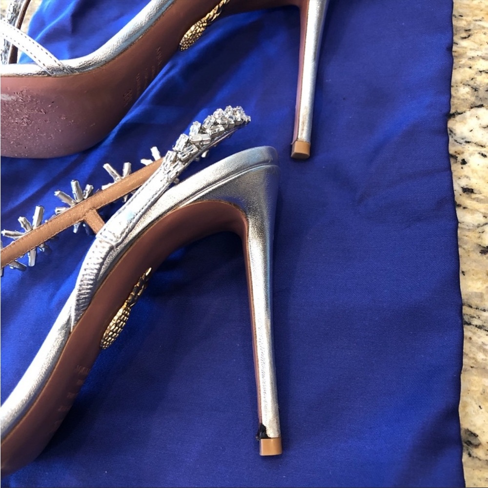 Aquazurra Chateau 105 Crystal Embellished Silver Sandal Stiletto - Picture 6 of 6